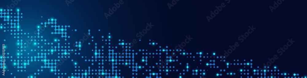 Poster abstract neon mosaic background frame. texture of particles, dots, pixels. glow stars. wave pattern 