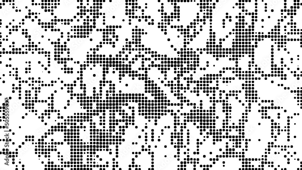 Poster halftone abstract mosaic background. monochrome texture of particles, squares. wave pattern of geome