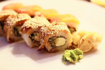 Sushi rolls with salmon