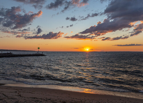 Beautiful Sunset By The Beach On Marthas Vineyard In New England