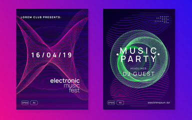 Neon techno event flyer. Electro dance music. Electronic sound. Trance fest poster. Club dj party. - obrazy, fototapety, plakaty
