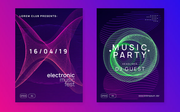 Neon Techno Event Flyer. Electro Dance Music. Electronic Sound. Trance Fest Poster. Club Dj Party.