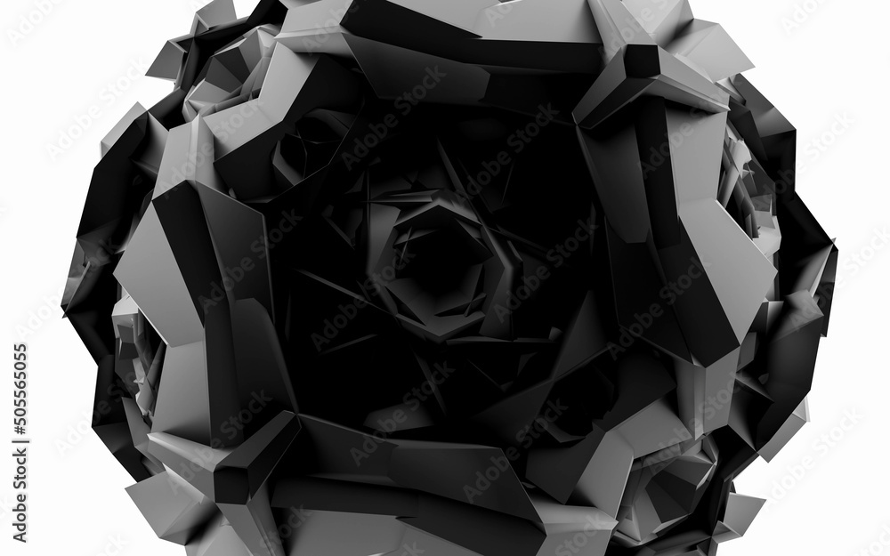 Poster dark black abstract alien randomized symmetric shape geometric object 3d render illustration