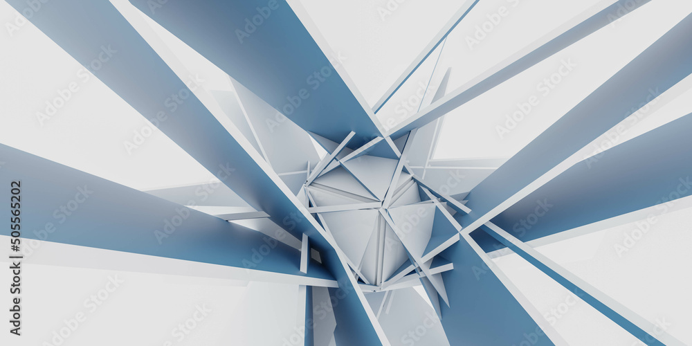 Poster abstract shape with blue and white objects 3d render illustration