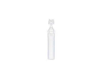 Transparent plastic eye drops container , isolated on a white background.