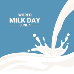 Fototapeta na wymiar Vector illustration, splashing fresh milk, on a blue background, as a banner or poster for world milk day