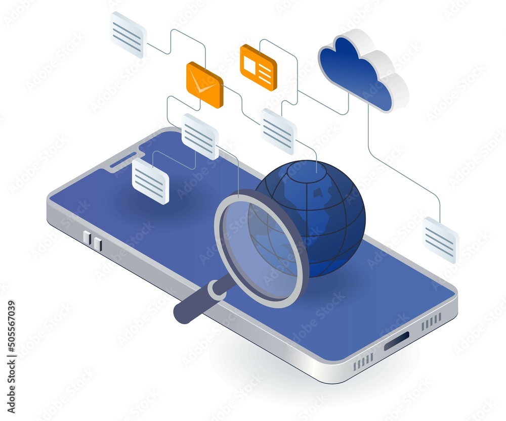 Aufkleber Flat isometric illustration concept. network a lot of data to the cloud