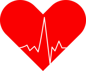 Heart with beat monitor pulse line art icon for medical apps and websites. breathing and alive sign red love heart.