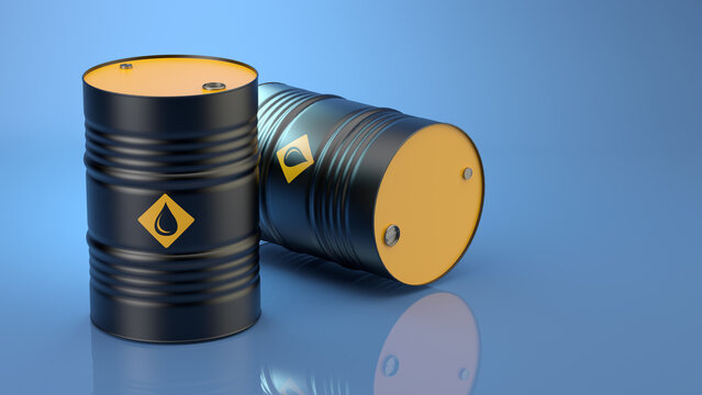 Two barrel with oil on blue background, 3d illustration