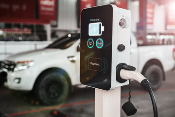 Ev electric vehicle charging station hub with visual icon screen display ui user self refueling...