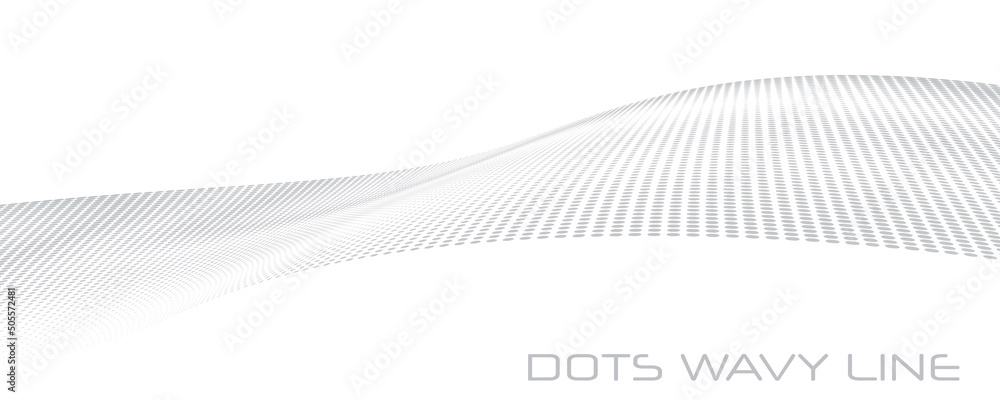 Poster Grey dots wavy line with halftone effect. Vector graphics