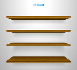 set of realistic wooden wall shelves isolated. eps vector