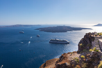 View over the bay of Santorini, Greece. Located at the cyclades archipelago in the Aegean Sea....