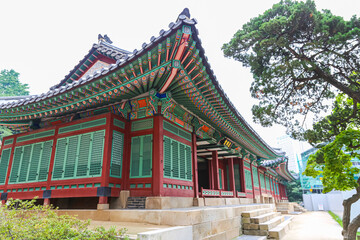 Seoul, South Korea - July 25, 2020: Inside the Gyeongbokgung Palace. Most important royal palace of Joseon Dynasty, cultural heritage of South Korea. In the heart of Seoul with Pavilions and temple