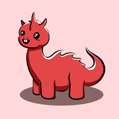 Happy pretty red dinosaur stands and smiles.