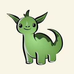 Cute small green dinosaur isolated on cream background.