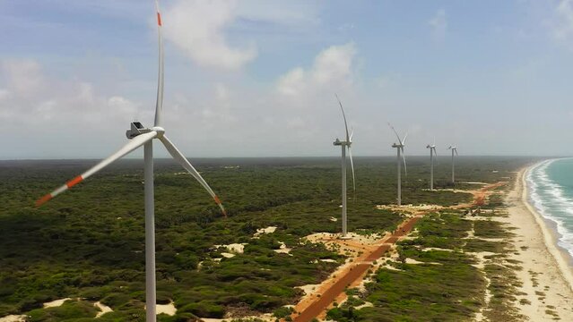 Wind generators turbines and wind farm mills. Wind power plant. Mannar, Sri Lanka.