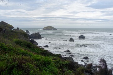A beautiful view of the rugged california coastline outside of Trinidad on a spring day.  Headlands...