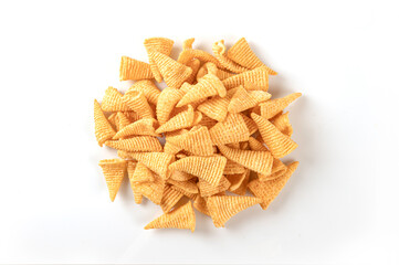 Top view Corn snack on white background.