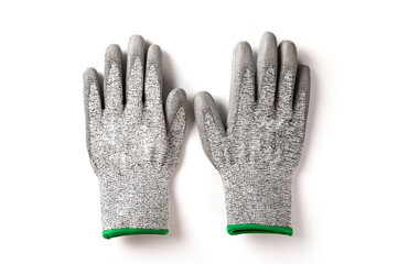 Pair of Work gloves isolated on white background. Top view
