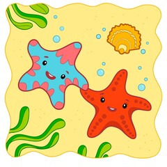 Fototapeta na wymiar Cute Starfish underwater cartoon. Starfish clipart