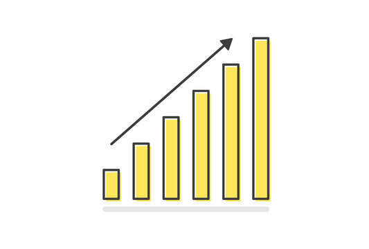 右肩上がりの矢印と黄色の棒グラフ - 増える・上昇・好調のイメージ素材
