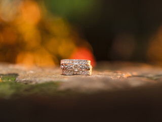 Selective focus shot of elegant silver wedding rings with a blurred background