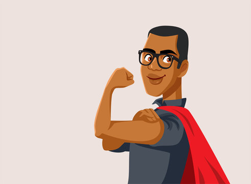 Strong Superhero Man of African Ethnicity Vector Cartoon Illustration
