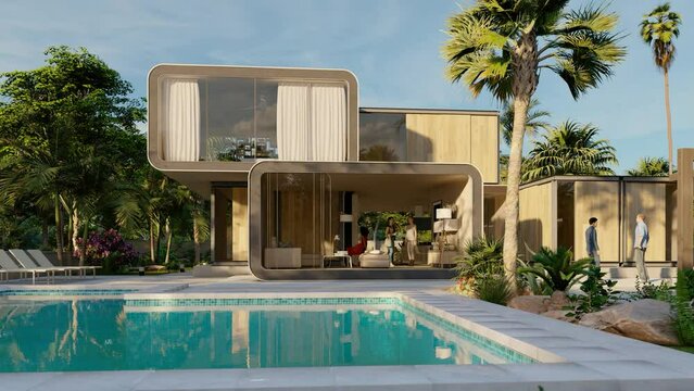 Luxury modular home with pool and garden
