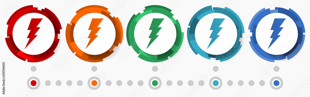 Aufkleber Electricity, power, energy concept vector icon set, modern design abstract web buttons in 5 color options, infographic template