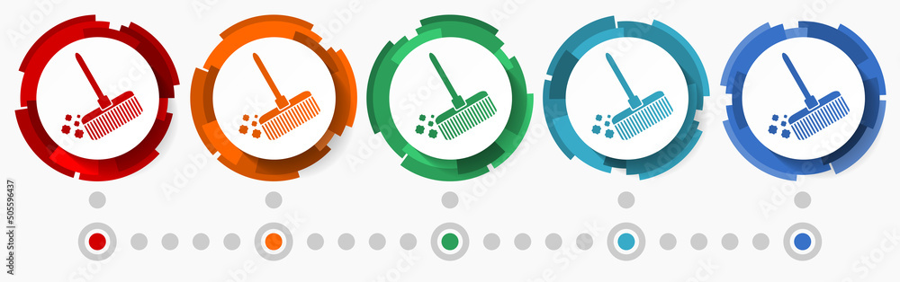 Poster sweep, clean concept vector icon set, modern design abstract web buttons in 5 color options, infogra