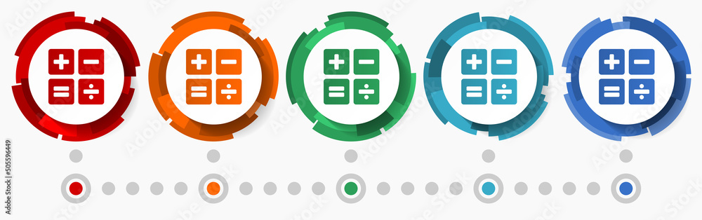 Fototapete Calculator, calculate concept vector icon set, modern design abstract web buttons in 5 color options, infographic template