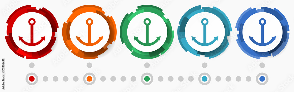 Poster anchor, boat, ship concept vector icon set, modern design abstract web buttons in 5 color options, i
