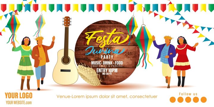 vector illustration foe Festa Junina, Brazil june festival  with party flags on wooden texture background