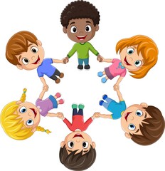 Cartoon children holding hands in a circle