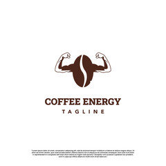 coffee strong logo, coffee energy logo, coffee bean with big muscle logo design modern concept