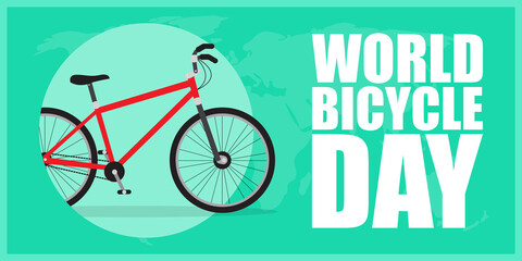 vector illustration for world bicycle day with cycle and world map