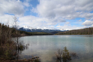Fototapeta na wymiar reflection of clouds in lake, Jasper National Park, Alberta