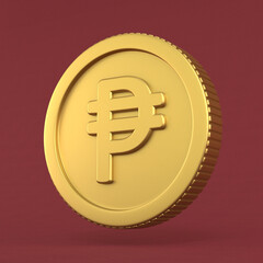 philippine peso currency symbol on gold coin 3d render illustration - obrazy, fototapety, plakaty