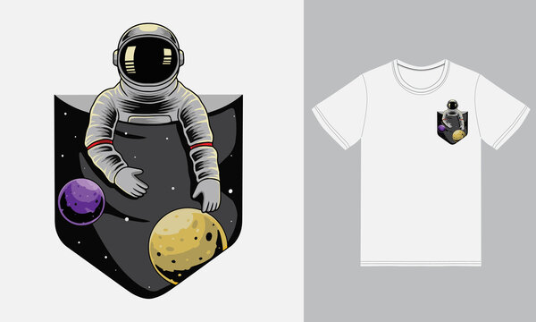 Astronaut In Pocket Illustration With Tshirt Design Premium Vector 