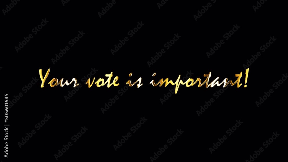 Poster your vote is important golden text with light motion animation element effect. 4k seamless loop isol