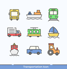 Fototapeta na wymiar Modern flat icons collection of transportation cars, ships, trains and others on white background illustration of transportation icons.