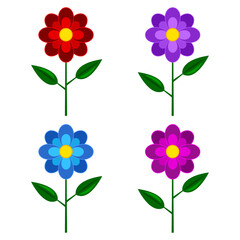 colorful flowers flat cartoon isolated white background