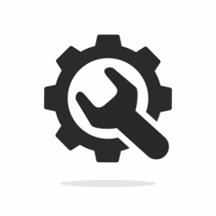 Icon of fix repair vector with wrench and cog wheel or maintenance help mechanical support pictogram, custom settings with spanner logo, system service execution assembly or integration symbol image