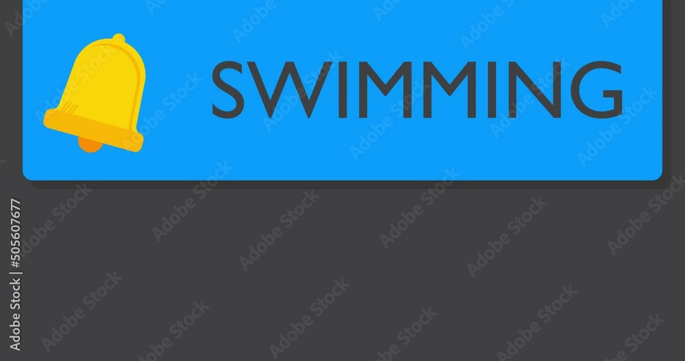 Poster swimming text on notification bubble from portable information device screen. mobile app message, co