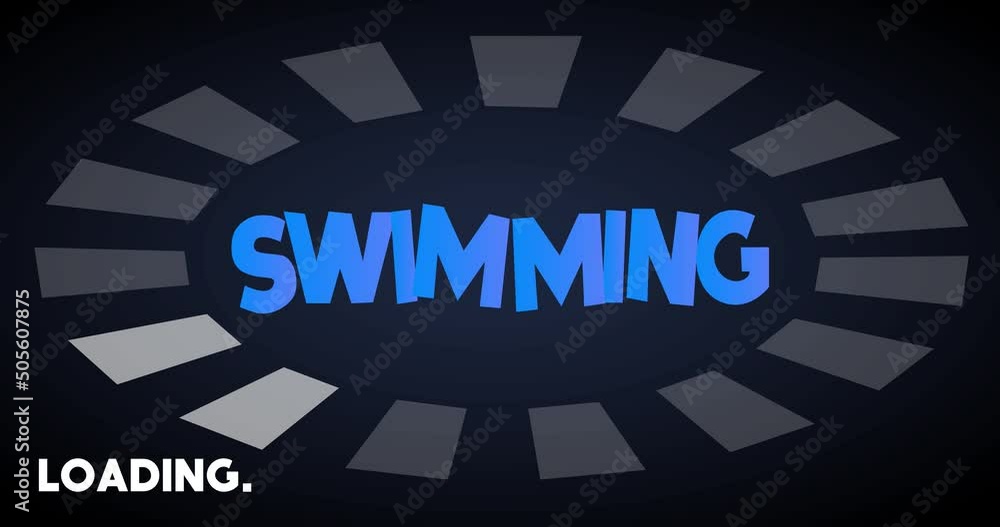 Poster swimming text with loading, downloading, uploading bar indicator. download, upload on computer scree