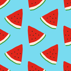 watermelon slices vector seamless pattern. hand drawn. illustration for wallpaper, wrapping paper, textile, background. red juicy summer fruit. doodle