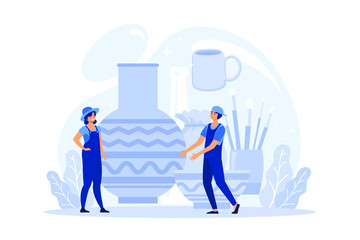 Young sculptor working. Creating sculpture of the marble. Creative artist. Art and hobby. Isolated vector illustration in flat style
