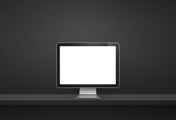 Computer pc on black shelf banner