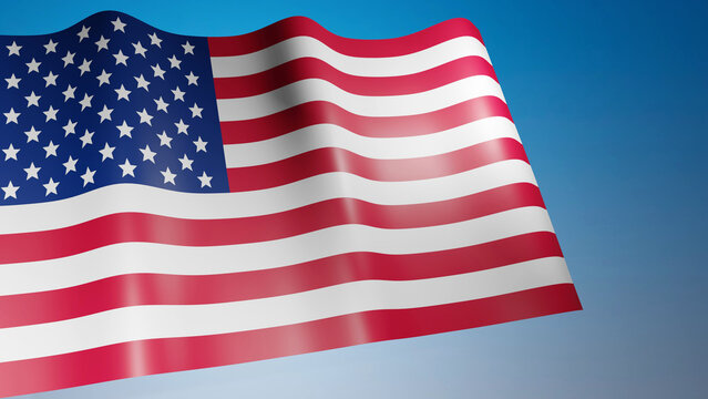 American flag waving in the wind. 3D render illustration.